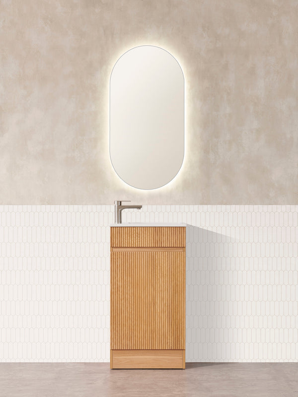 York - White / Oak Small Fluted Freestanding Vanity 460x255x855mm [20-BQ8 / 20-2076]