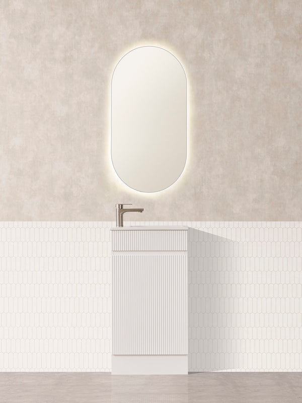 York - White / Oak Small Fluted Freestanding Vanity 460x255x855mm [20-BQ8 / 20-2076]