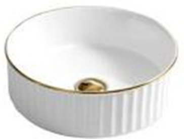 Round Fluted 365x365x125mm Above Counter Ceramic Basin with Gold Trim [15-BSN-A-3636FG]
