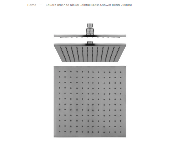 250mm Square Rainfall Brass Shower Head 8mm Thick [42-0135.SH]