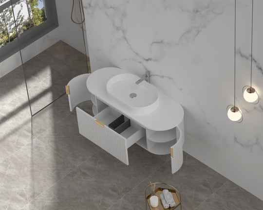 Carysil Sutton - Matte White Fluted Wall Hung Vanity 750-1200mm [42-C-V-F / 42-2233]