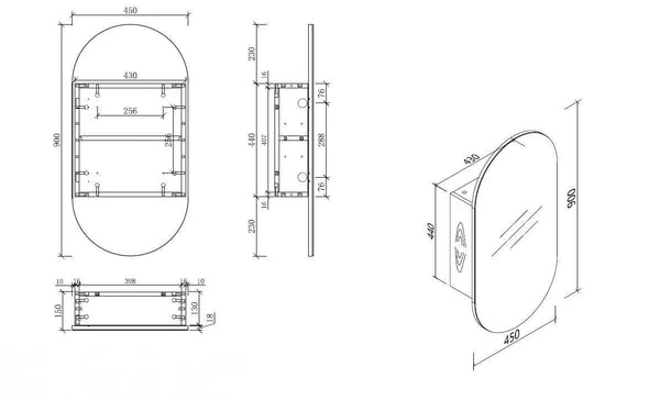 Carysil Noble - Oval Shaving Cabinet 450x900x150mm [42-C-4590OS / 42-2221]