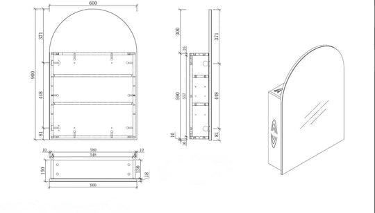 Carysil Imperial Arch - Arch Shaving Cabinet 600x900x150mm [42-C-6090AS / 42-2223]