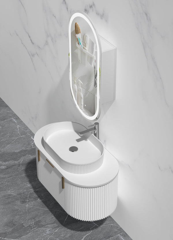 Carysil Sutton - Matte White Fluted Wall Hung Vanity 750-1200mm [42-C-V-F / 42-2233]