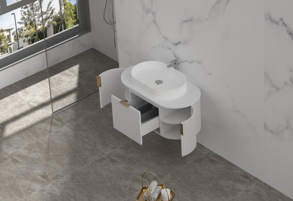 Carysil Sutton - Matte White Fluted Wall Hung Vanity 750-1200mm [42-C-V-F / 42-2233]