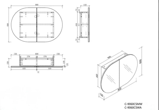 Carysil Mystic - Oval Shaving Cabinet 900/1200mm [42-C-9060/12075CS / 42-2227]