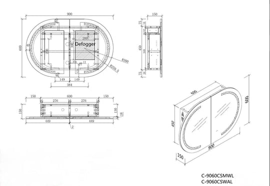 Carysil Mystic - LED Oval Shaving Cabinet 900/1200mm [42-C-9060/12075CS-L / 42-2228]
