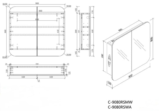Carysil Grand - Rectangle Shaving Cabinet 750/900/1200mm [42-C-7580/9080/12080RS / 42-2229]