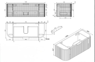 Carysil Forma - Matte Black Fluted Wall Hung Vanity 750-1200mm [42-C-F-B / 42-2236]