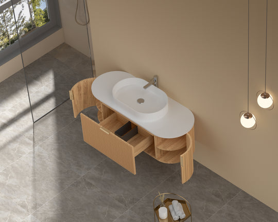 Carysil Sutton - Walnut Fluted Wall Hung Vanity 750-1200mm [42-C-V-FWA / 42-2235]