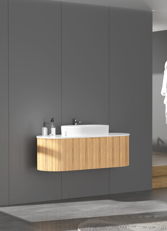 Carysil Sutton - Walnut Fluted Wall Hung Vanity 750-1200mm [42-C-V-FWA / 42-2235]