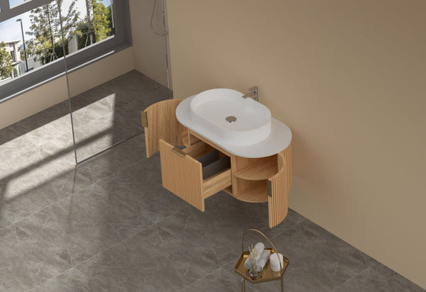 Carysil Sutton - Walnut Fluted Wall Hung Vanity 750-1200mm [42-C-V-FWA / 42-2235]