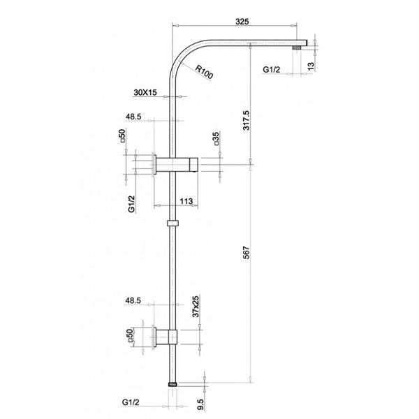 Square Shower Rail without Shower Head and Handheld Shower [42-2130.SH.N / 42-1474]