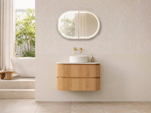 Windsor - Rosewood Fluted Curved Wall Hung Vanity 900-1500mm [20-CWH69-A6 / 20-2081]