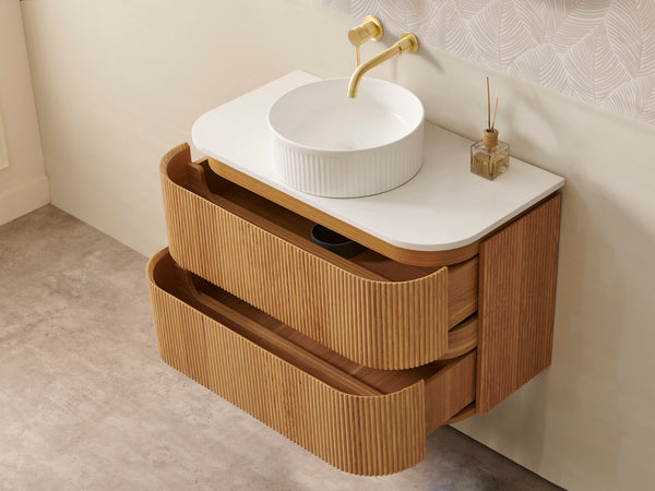 Windsor - Rosewood Fluted Curved Wall Hung Vanity 900-1500mm [20-CWH69-A6 / 20-2081]