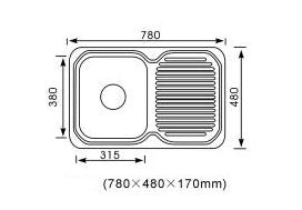 780*480*170mm Square Stainless Steel Sink [16-F77P]