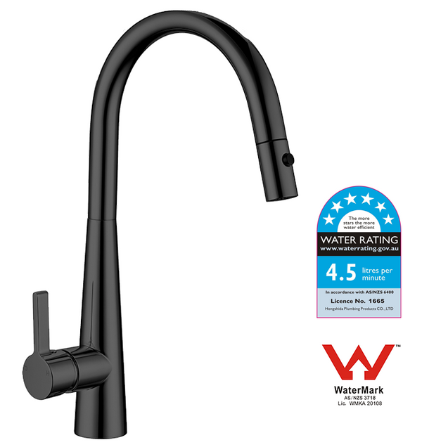 Curved Series -Pull Down Kitchen/Laundry Mixer - Chrome / Matte Black / Gun Metal Grey [44-FA5002]