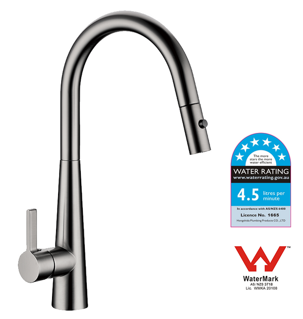 Curved Series -Pull Down Kitchen/Laundry Mixer - Chrome / Matte Black / Gun Metal Grey [44-FA5002]