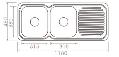1180*480*170mm Square Stainless Steel Sink With Drainer [16-FF118P]