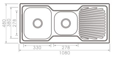 1080*480*170mm Square Stainless Steel Sink With Drainer [16-FK108S]