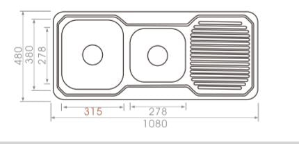 1080*480*170mm Square Stainless Steel Sink With Drainer [16-FN108P]