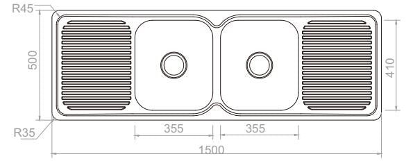 1500*500*180mm Square Stainless Steel Sink With Drainer [16-FS150]