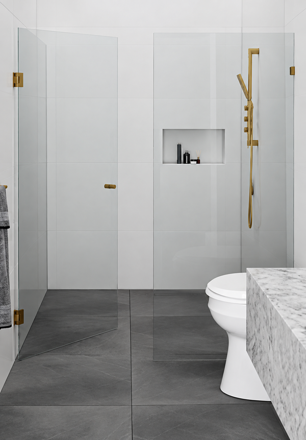 Height 2050mm P(A) Fully Frameless Door & Fixed Panel Pivot Door Shower Screen - FRONT PANEL [23-P-R+D]