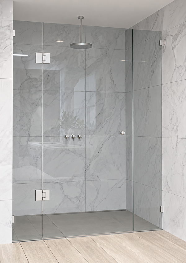 Height 2050mm P(B) Fully Frameless Hinge & Door & Fixed Panel Pivot Door Shower Screen - FRONT PANEL [23-P-R+D+H]