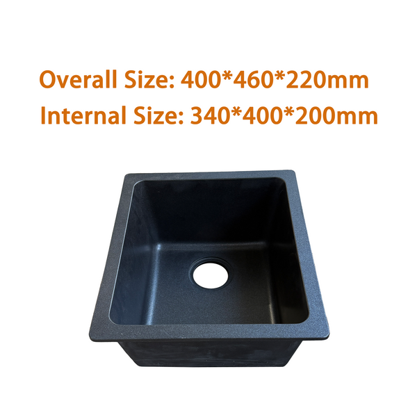 460*400*250 Kitchen Sink Laundry Black Granite Stone Sinks Single Bowl Basin [44-GS4046B]