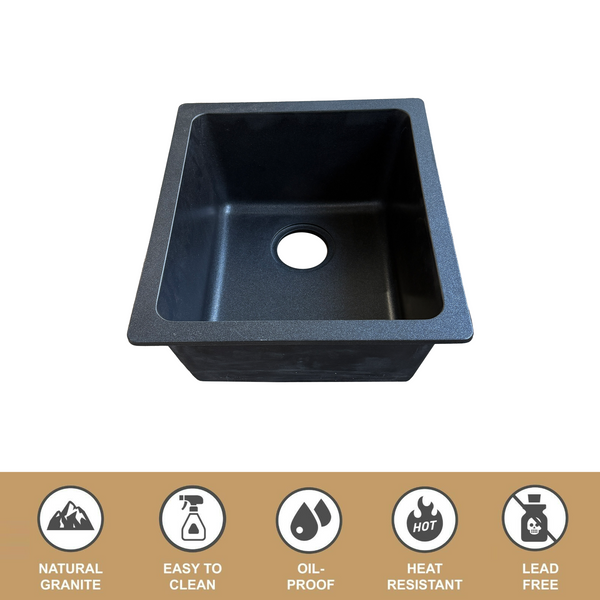 460*400*250 Kitchen Sink Laundry Black Granite Stone Sinks Single Bowl Basin [44-GS4046B]
