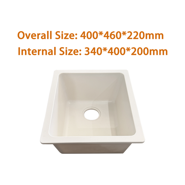 460*400*250 Kitchen Sink Laundry White Granite Stone Sinks Single Bowl Basin [44-GS4046W]