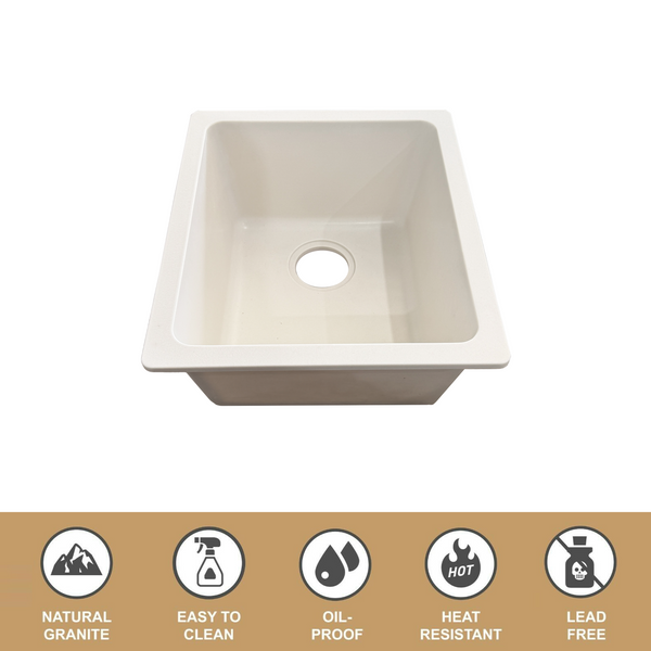460*400*250 Kitchen Sink Laundry White Granite Stone Sinks Single Bowl Basin [44-GS4046W]
