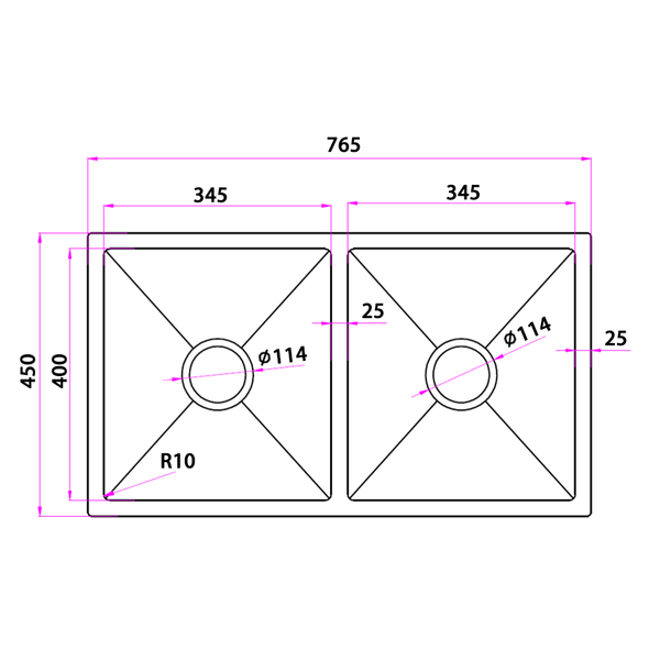 765*450*240 Kitchen Sink Laundry Black Granite Stone Sinks Double Bowl Basin [44-GS7745B]