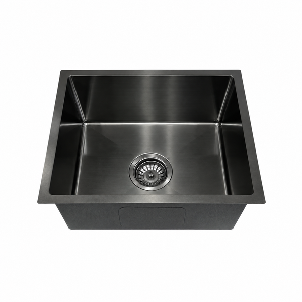 380*450*200 Kitchen Sink Laundry Handmade Black Nano Stainless Steel Single Bowl [44-HF3845B / 44-1176]