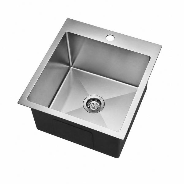 500*500*250 Tap Hole Handmade Stainless Steel Under/Topmount Kitchen Laundry Single Sink [44-HF5050TD]