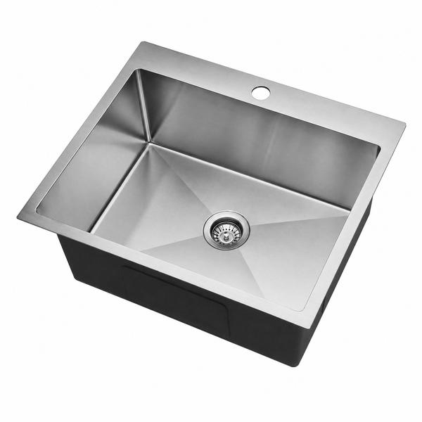 600*500*250 Handmade Stainless Steel Under/Topmount Kitchen Laundry Single Sink With Tap Hole [44-HF6050TD]