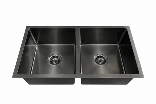 800*450*220 Kitchen Sink Laundry Handmade Black Nano Stainless Steel Double Bowl [44-HF8045B / 44-1181]
