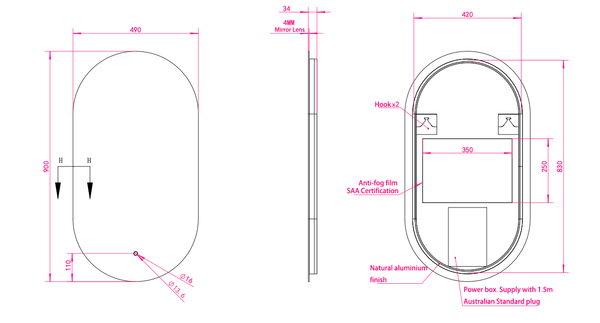 Oval LED Mirror 490x900mm [44-LED-4990]