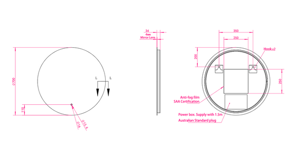 Round Frameless LED Mirror 600-900mm [44-LED-R]