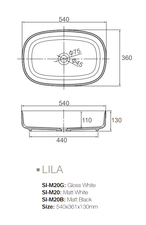 Lila - 540x361x130mm Above Counter Basin [20-SI-M20]