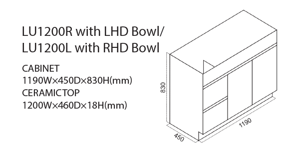 Lucas - Standard Size Gloss White Left / Right Hand Bowl Freestanding Vanity 900/1200mm [39-LU-L/R + ET-R/L / 39-2016]