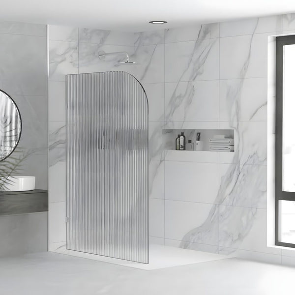 Milano Reeded Radius Fully Frameless Walk In Shower Panel [43-M-REED-R]
