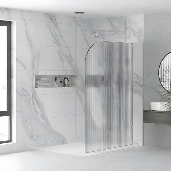 Milano Reeded Radius Fully Frameless Walk In Shower Panel [43-M-REED-R]