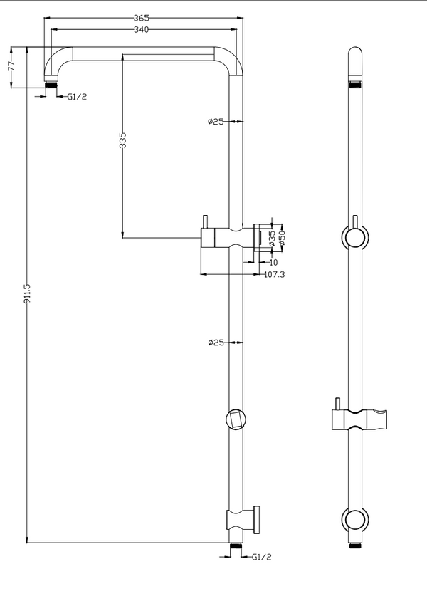 Round Dual Shower Set with Diverter & Adjustable Rail- Chrome / Matte Black [44-SH2001]