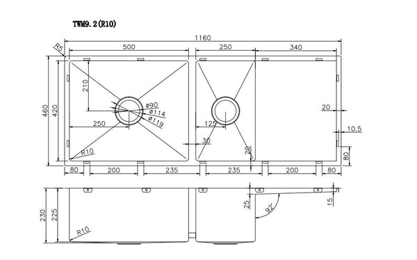 1160*460*230mm Stainless Steel Sink in Multi Colours [42-TWM9.2 / 42-2269]