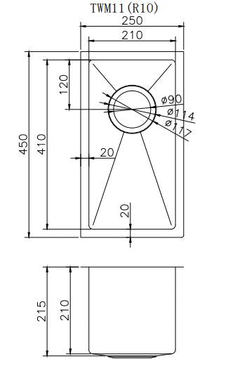 250*450*215mm Stainless Steel Sink in Multi Colours [42-TWM11 / 42-2272]