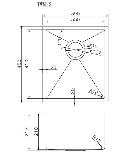 390*450*215mm Stainless Steel Sink in Multi Colours [42-TWM12 / 42-2273]