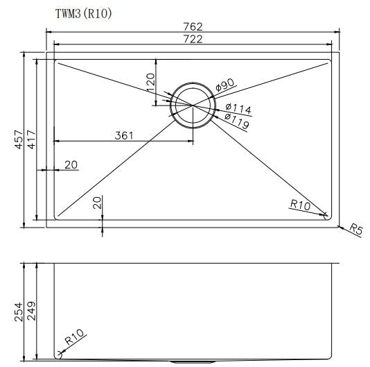762*457*254mm Stainless Steel Sink [42-TWM3 / 42-2262]