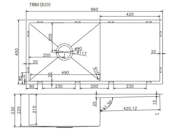960*450*230mm Stainless Steel Sink [42-TWM4 / 42-2263]