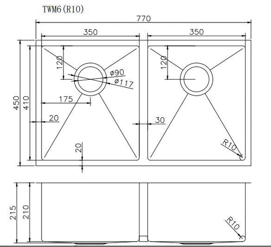 770*450*215mm Stainless Steel Sink in Multi Colours [42-TWM6 / 42-2265]